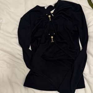 Christopher Esber Black Asymmetrical Ruched Blouse